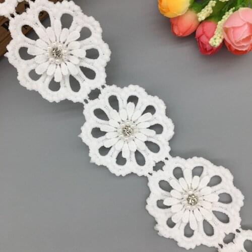 1 Yard Rhinestone Lotus Flowers Flowers Lace Trim Applique Trimmings Ribbon Fabric Embroidered Child Dress Wedding Sewing Craft