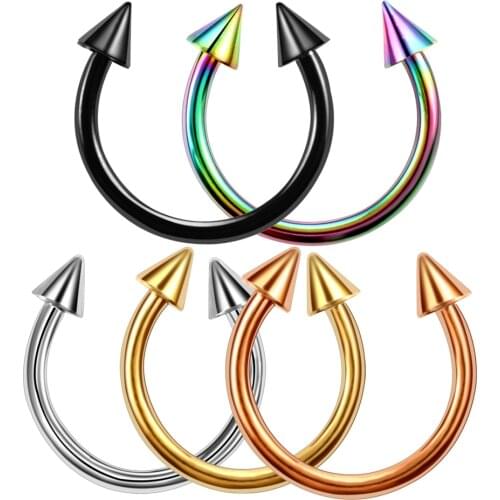2Pcs 16G Stainless Steel Nose Ring Piercing Horseshoe Spike Septum Piercing Eyebrow Tragus Helix Pircing Lip Piercing Nariz