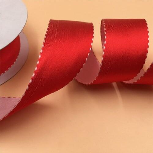 38mm X 25yards Red White Reverisble Two Tone Wired Satin Ribbon . Gift Bow,wedding,cake Wrap,tree Decoration,wreath N2029