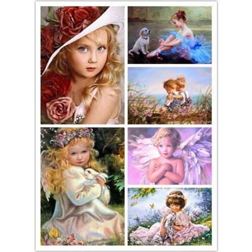 TOUOILP Full Square Drill 5D DIY Diamond Painting "Cute angel girl And boy & bear" 3D Embroidery Cross Stitch Mosaic Decor Gift