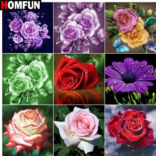 HOMFUN Diamond Painting Full Square/Round Diamond "Flower rose" Pattern Embroidery Cross Stitch 5D Rhinestone Painting
