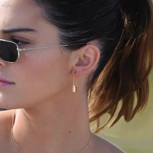 AOMU 2020 Chic Lock Shape Metal Gold Silver Color Earrings Minimalist Design Earrings for Female Party Jewelry