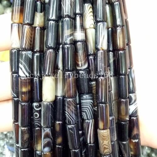 Free Shipping Fashion Jewelry 6x12mm Beautiful Black Veins Stripes Carnelian Barrel Loose Beads 15.5" FG6911