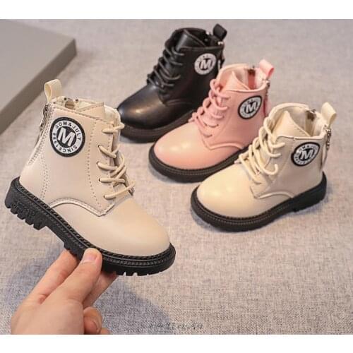 New 2021 Brand Leather Kids Martin Boots Boys Snow Shoes Waterproof Warm Children Ankle Boots Toddler Boys Winter Sneakers