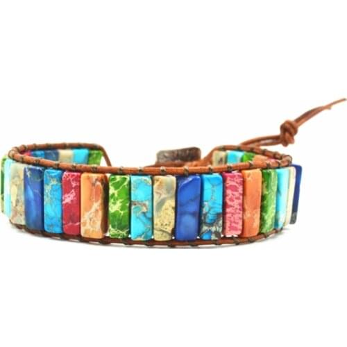 Chakra Bracelet Jewelry Handmade Multi Color Natural Stone Tube Beads Leather Wrap Bracelet Couples Bracelets Creative Gifts