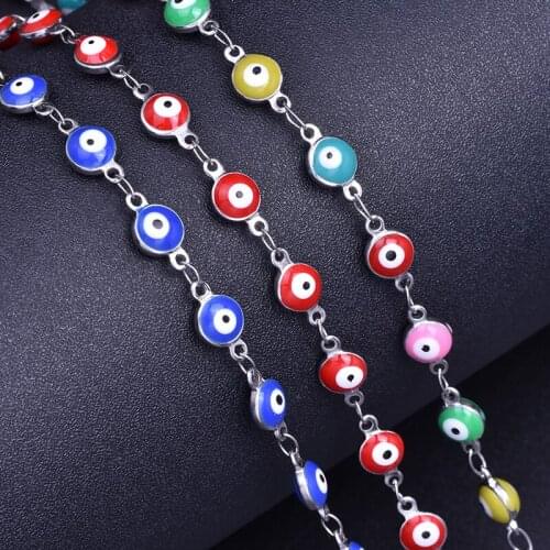 1Meter Enamel Stainless Steel Colorful Mini Evil Eye Beads Long Link Chain For Women Necklaces Anklet Jewelry Handmade