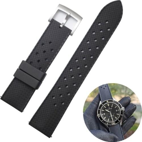 Cronos Tropical Rubber Strap Stainless Steel Tongue Buckle 20mm Mechanical Watch Band