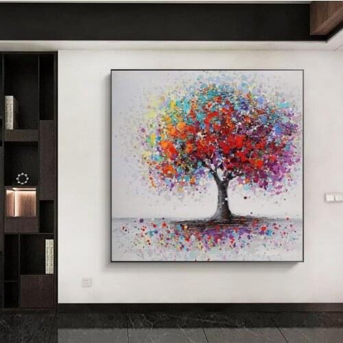 Colorful Abstract Tree Oil Painting on Canvas Handmade Art Posters and Prints Wall Art Picture for Living Room Office Home Decor