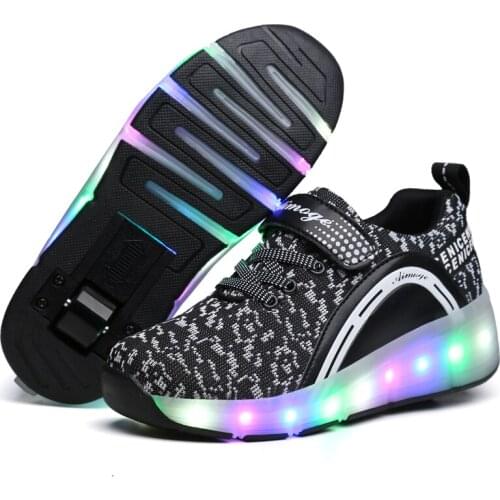 Kids Glowing Sneakers Shoes with wheels Led Light up Roller Skates Sport Luminous Lighted Shoes for Kids Boys Pink Blue Black