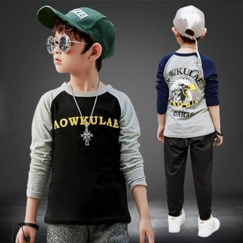 Baby boys spring O-neck long sleeve T shirt kids bottoming shirt eagle pattern cotton sweatshirt loosen style boys sport shirt