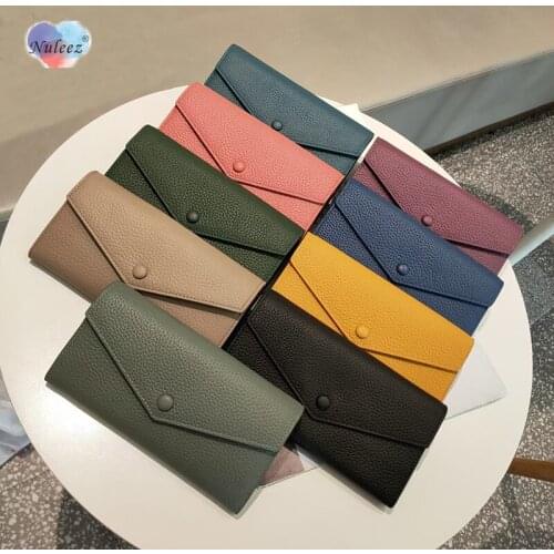 Nuleez Genuine Cowhide Leather Long Wallet Classical Korea Style Enough Position for Credit Cards Money Purse Elegant Ladies bag