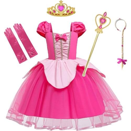 Little Girls Princess Aurora Costume Baby Girls Sleeping Beauty Halloween Princess Costume Party Aurora Dress Children Ball Gown