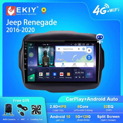 EKIY 9'' Android 9.0 Car DVD Player For Jeep Renegade 2016 2017 2018 Multimedia GPS Navigation Video LTE 4G WIFI Stereo HU Radio