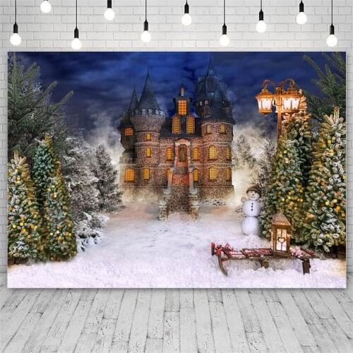 Avezano Backdrop Merry Christmas Tree Winter Castle Snowman Lights Photography Background Photo Studio Photozone Photocall Decor