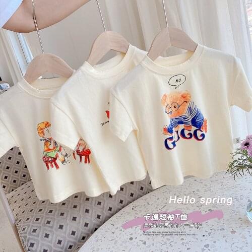Baby Girls T-shirt 2021 Summer New Boys and Girls Cartoon Cotton Short-sleeved T Shirt Childrens O-neck Print Top Tees Outwear