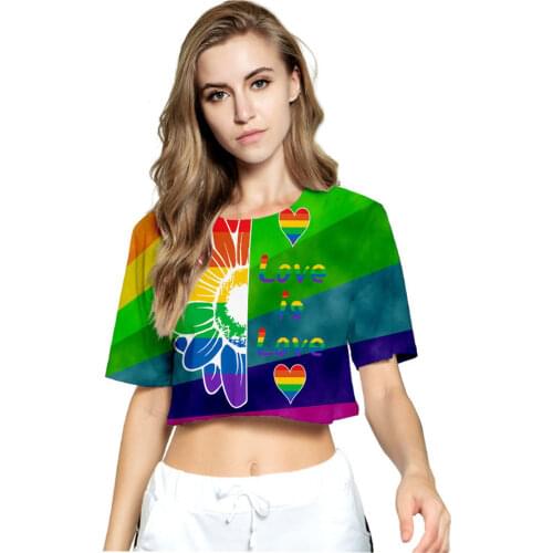 New Print Women Free LGBT lovely Cropped T-shirt Summer Sexy Short Sleeve t shirt Rainbow Design Crop Top Streetwear Clothes