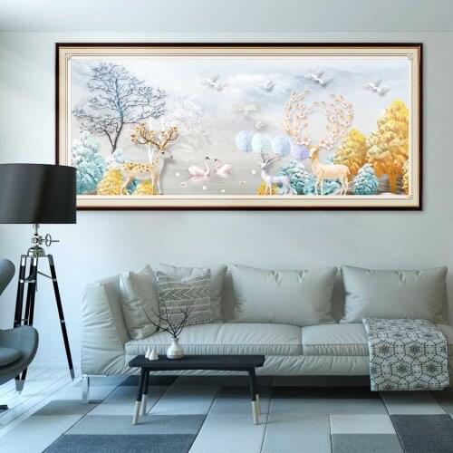 Full Square Drill Round DIY Diamond Embroidery Natural Scenery Diamond Painting Deer Cross Stitch Rhinestone Mosaic Home Decor