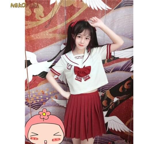 Touhou Project Anime Kawaii Japanese School Girls Uniform JK 2Pcs Set:Short Sleeves Sailor Collar Blouse+Skirt