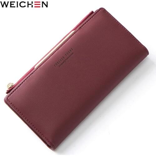 WEICHEN Women Wallet Zipper Coin & Cell Phone Pocket Female Wallet Card Holder Ladies Red Clutch Purse High Quality