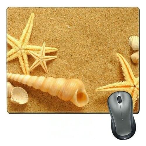 Roger Natural Rubber Mouse Pad/Mat with Stitched Edges;vacation memories from the beach seafish and shell