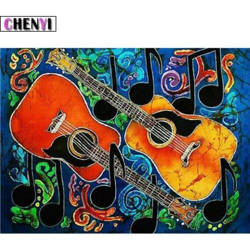 CHENYI DIY Full Square Diamond Embroidery Cross Stitch 5D Diamond Painting Music Guitar Needlework Mosaic Rhinestones Decor Home