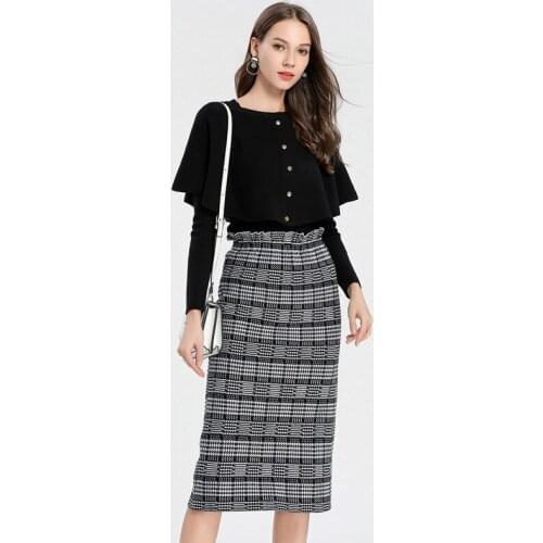 Hot Selling Dress Suit Winter New Temperament Office Lady Skirt Long Over The Knee Shawl Knitted Falbala Dolman Sweater Skirt