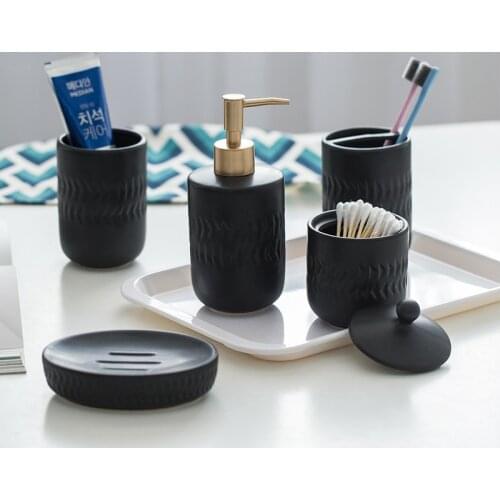 Nordic black ceramic bathroom accessories Washing set hotel Household soap dispenser Toothbrush holder soap dish mx6171609