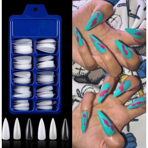 100Pcs Stiletto Long False Fake Nails Tips Manicure Artificial Nails Salon Half Cover Tips White/ Clear /Natural/Beige Choose