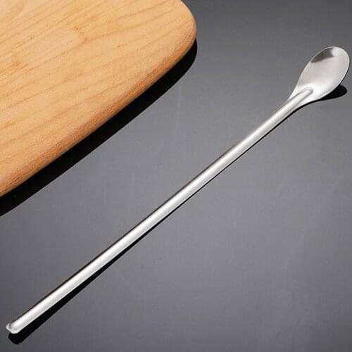 Solid Color Small Iron Spoon Long Handle Ice Scoop Smooth Stainless Steel Stirring Teaspoons Kitchen Coffee Bar Tools Supplies
