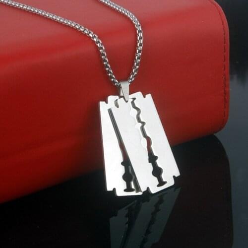 Unisex Fashion Hollow Out Stainless Steel Razor Blades Pendant Necklaces Men Jewelry Steel Male Trendy Shaver Shape Necklace