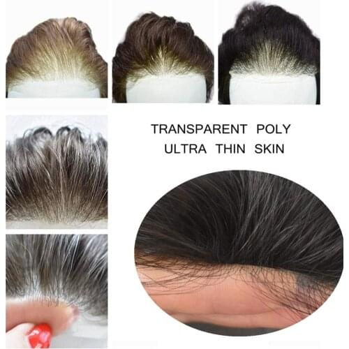 Invisible Ultra Thin Skin V-loop Mens Toupee Human Hair Replacement Poly Skin Wigs for Men PU Hair Systems All Colors