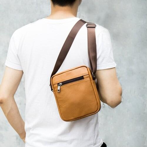 Casual 100% Genuine Leather Mens Messenger Shoulder bags Solid Small Cow Leather Crossbody bag for Men Black Brown Flap 2020