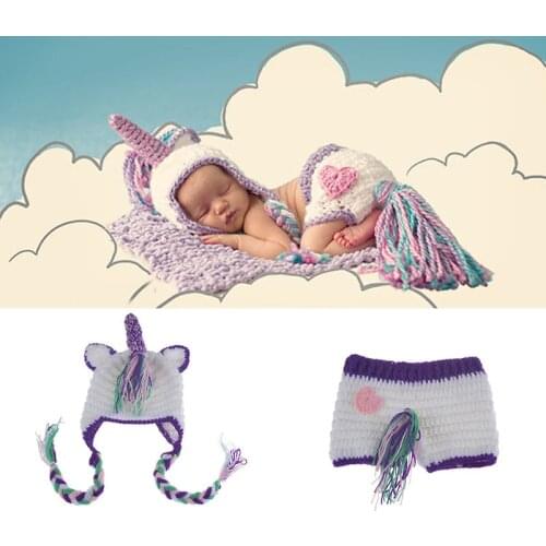Newborn Baby Girls Photography Props Crochet Little Horse Photo Accessories Outfits Knitted Infant Cartoon Costumes