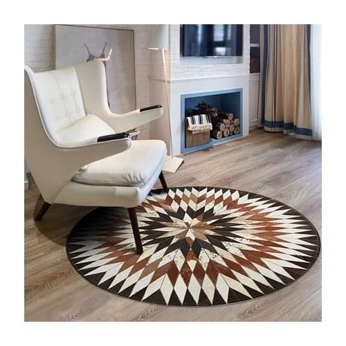 Pure cowhide carpet living room coffee table bedroom full bedside blanket round computer chair cushion stitching