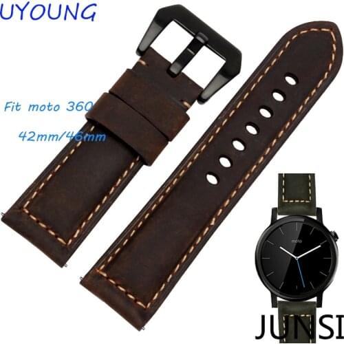 Quality Genuine leather Watch band 20mm 22mm Brown Mens Smart Watch accessories For moto 360