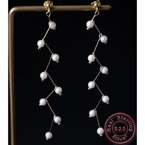 Amxiu Fashion Freshwater Pearls Earrings Handmade Long Tassel Earrings 925 Sterling Silver Drop Earrings For Women Accessories
