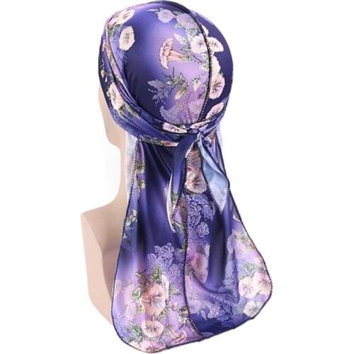 Silky Durag Bandanas Print Hats For Women Men Long Tail Pirate Hat Waves do doo du rag Turban Satin Head Cover Hair Accessories