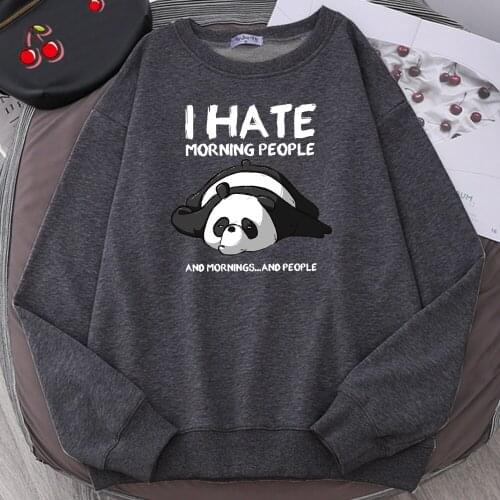 Lazy Panda I Hate Morning People Printed Sweatshirt Mens Hip Hop Crewneck Hooded Loose Oversize Hoodies Autumn Fleece Clothing