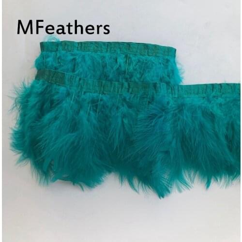 MFeathers 5-10Meters Peacock Blue Dyed Marabou Feather Trims 15-20cm 6-8inch Width Natural Real Turkey Plumes Lace Fringes Craft