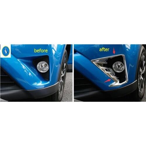 Yimaautotrims Accessories Chrome Front Fog Lights Lamp Protection Cover Cap Trim 2 Piece For TOYOTA RAV4 RAV 4 2016 2017 2018
