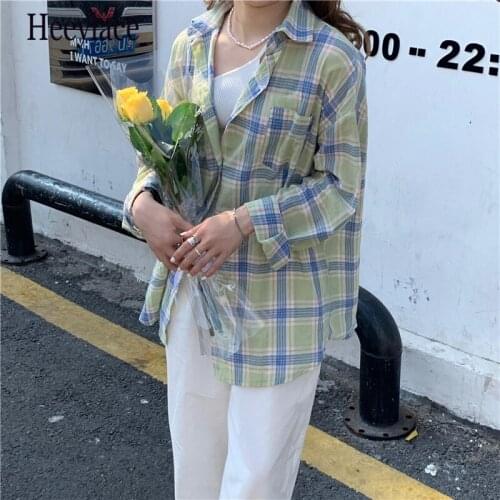 2021 OL Loose Shirts Sunscreen Lapel New Summer Thin Outwear Casual Plaid Femme Lady Geometric Fashion Women Chic Blouses Tops