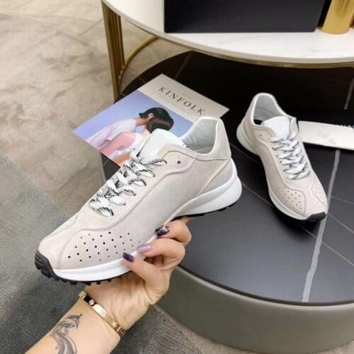 High quality 2021 summer new leather breathable casual sports shoes thick-soled lace-up old shoes female hollow running shoes