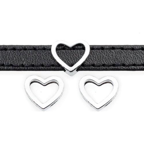 10PCS 8mm Silver Hollow Heart Slide Charms Slide Beads DIY 8mm Hole Bracelets Wristbands,Belt Straps Pet Name Collar