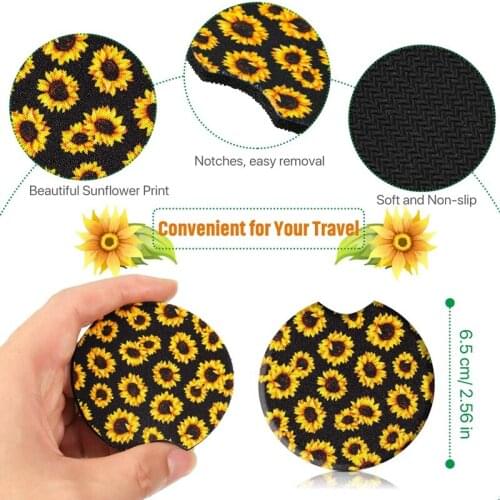 10 Packs Sunflower Car Coaster Neoprene Coasters for Drink Car Cup Holder Absorbent Coaster Living Room Kitchen Office