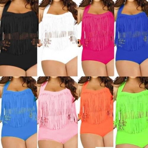 2019 HOT Sale Plus Size Bikini Set Women Ladies Sexy Retro Padded Push Up Tassel High Waist Swimwear Swimsuit Bathing XXXL 15278