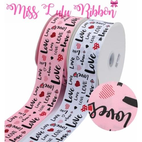 3"75mm Love Heart Black and Red Ink Print Solid Color Grosgrain Ribbon DIY Hair Bands 50yards/roll Valentines Day Decor