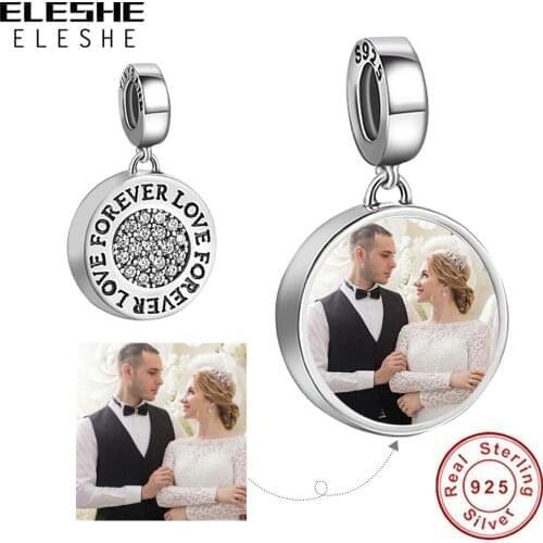 925 Sterling Silver Charm Bead With Crystal CZ Personalized Custom Photo Beads Charms Fit Original Bracelet DIY Jewelry