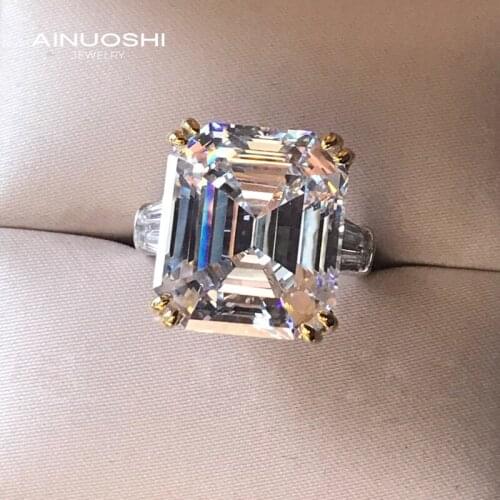 AINUOSHI 925 Sterling Silver 14x16mm Emerald Cut Multiple Gemstone Engagement Rings For Women Fall In Love Rings