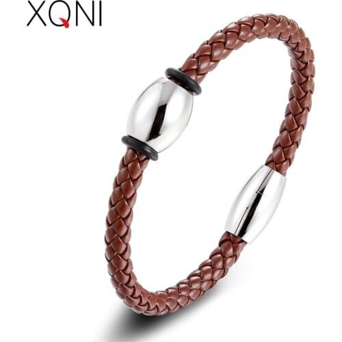 XQNI Special Jewelry Round Design Smooth Surface Accessories Genuine Leather Bracelet For Men Wholesale Price Drop Shipping Gift