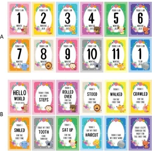 12 Pcs Baby Milestone Photo Sharing Cards 0-12 Months Babys 1st Year Memory Photo Props Newborn Gift